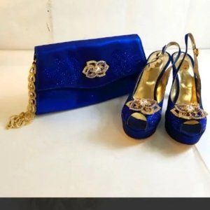 Rare luxury designer Louis David Heels Size 41 & Matching Purse Embellished